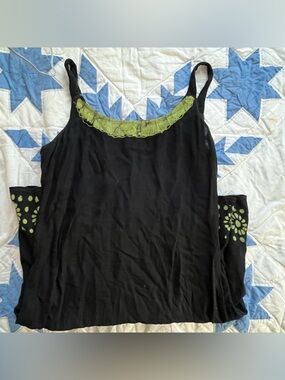 Black Witchy dress with Green Trim and Dot Detail